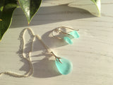 Japanese Aqua Sea Glass Jewellery Set - Sterling Silver