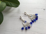 Davenport Sea Glass - Glamorous Dangling Blue White ChandelierEarrings
