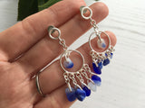 Davenport Sea Glass - Glamorous Dangling Blue White ChandelierEarrings