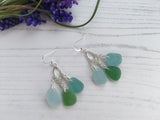 Japanese Sea Glass Chandelier Earrings, Sterling Silver Aqua Green