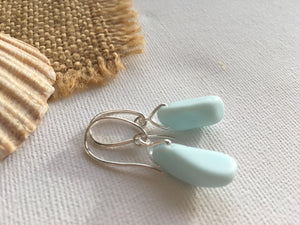 Ocean Swirls - Blue Milk Sea Glass Earrings, Sterling Silver