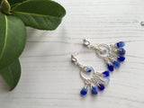 Davenport Sea Glass - Glamorous Dangling Blue White ChandelierEarrings