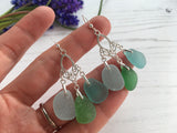Japanese Sea Glass Chandelier Earrings, Sterling Silver Aqua Green