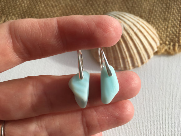 Waterdops - Blue Milk Sea Glass Earrings, Sterling Silver