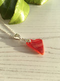 Large Red Sea Glass Necklace, Amberina Heart Pendant