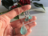 Japanese Aqua Sea Glass Jewellery Set - Sterling Silver