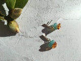 Japanese Aqua Sea Glass & Antique Amber Stud Earrings, sterling silver