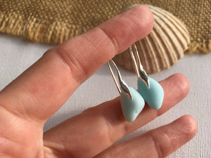 Blue Milk Sea Glass Wave Design Sterling Silver Earrings